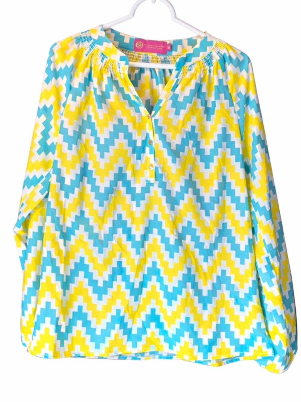 Macbeth Collection by Margaret‎ Josephs Yellow Blue Chevron Blouse Size Medium